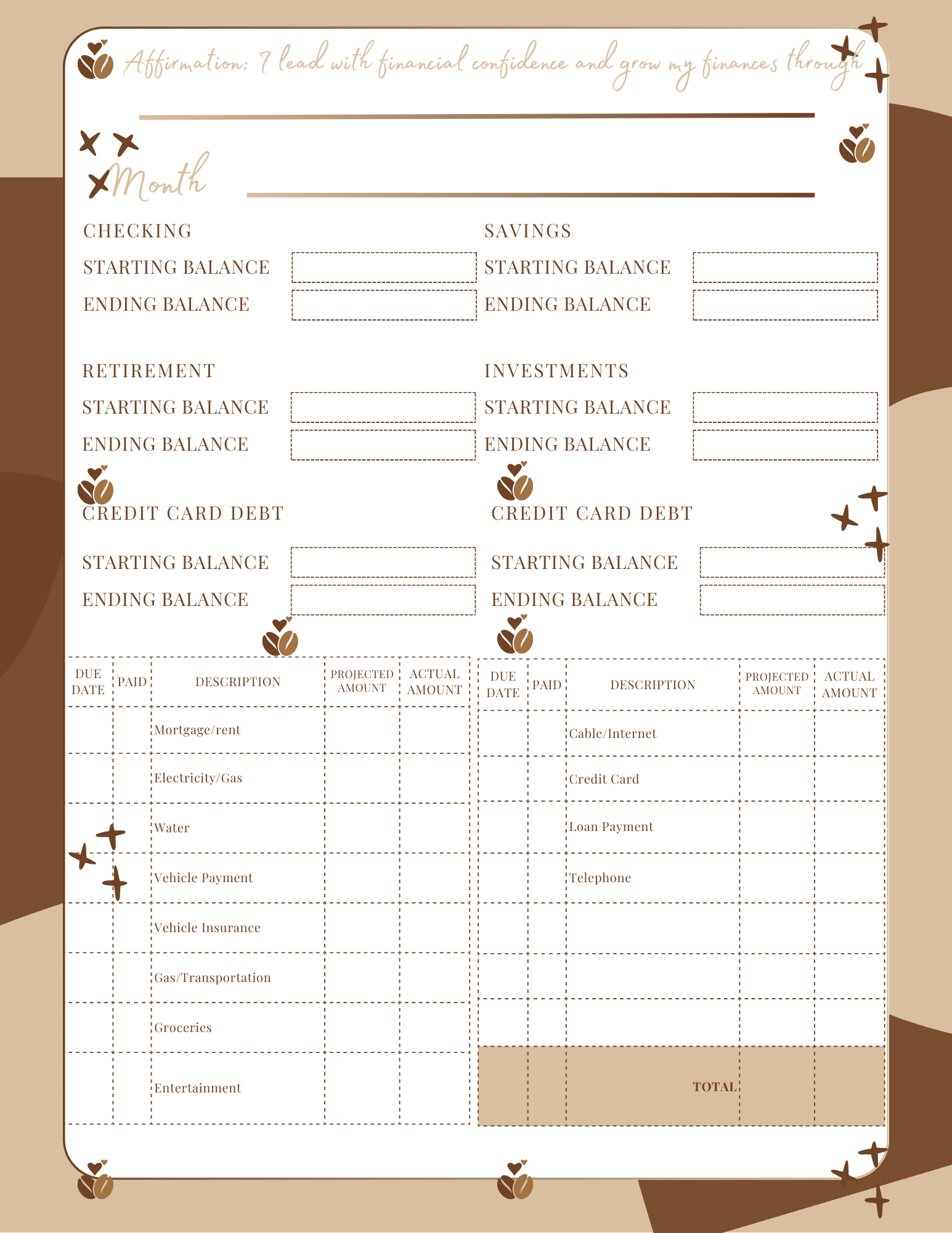 ✨Café & Coins Monthly Budget Log